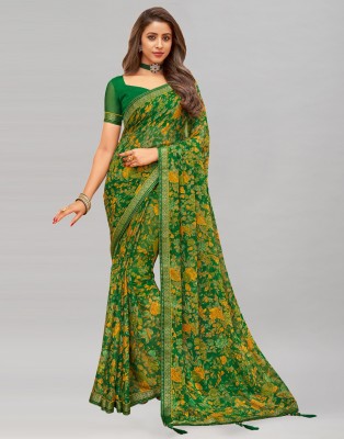 SIRIL Embellished, Printed Bollywood Chiffon, Georgette Saree(Green)