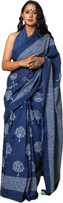 Pinkcity Trade World Printed Daily Wear Pure Cotton Saree(Dark Blue)