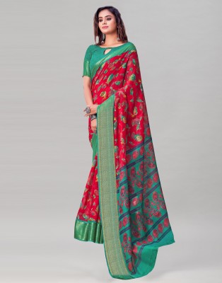 SIRIL Digital Print Tant Cotton Blend Saree(Red)