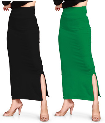 SCUBE DESIGNS Saree Shapewear Black & Green (L) Lycra Blend Petticoat(L)