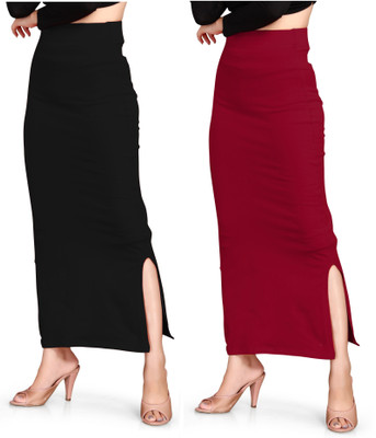 SCUBE DESIGNS SC_PC_3502_BLACK_&_MAROON Nylon Blend Petticoat(M)