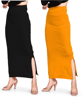 SCUBE DESIGNS Saree Petticoat Black & Mustard Yellow (S) Lycra Blend Petticoat(S)