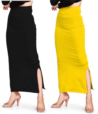 SCUBE DESIGNS Saree Shapewear Black & Lemon Yellow (L) Lycra Blend Petticoat(L)