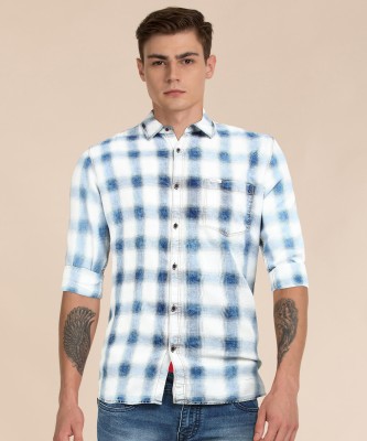 Pepe Jeans Men Checkered Casual White, Blue Shirt