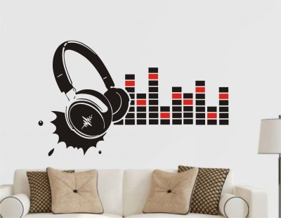 Decor Solution 59 cm Wall Sticker -Musical Headphone with Equalizer ( ideal size on wall: 59 cm x 97 cm ) Self Adhesive Sticker(Pack of 1)