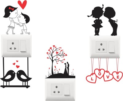 Decoration Stickers 3 cm Love kiss Couple Switch Board Sticker Set 5 Self Adhesive Sticker(Pack of 1)