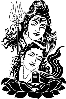 HindK 30.48 cm Shiv Parvati sticker Self Adhesive Sticker(Pack of 3)