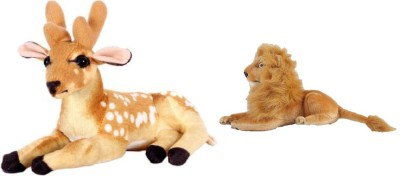 Kraftix Combo Of Two Deer (40 cm) & Lion (32 cm) Stuffed Plush Soft Toy Doll Teddy Bear Animal For Girls Boys Kids Baby Car Birthday Home Decoration Cute Lovely Premium Quality KSTDEER40LION32  - 40.01 cm(Multicolor)