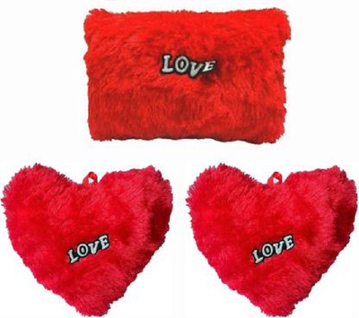 MGT CREATION Polyester Fibre Solid Cushion Pack of 3(Red)