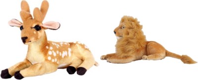 Kraftix Combo Of Two Deer (40 cm) & Lion (40 cm) Stuffed Plush Soft Toy Doll Teddy Bear Animal For Girls Boys Kids Baby Car Birthday Home Decoration Cute Lovely Premium Quality KSTDEER40LION40  - 40.02 cm(Multicolor)