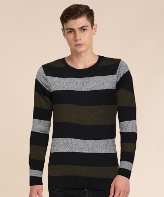 WROGN Striped Round Neck Casual Men Multicolor Sweater