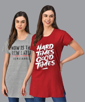 GRAND MALBORK Typography Women Round Neck Multicolor T-Shirt