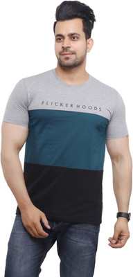 Kundan Striped Men Round Neck Blue, Grey T-Shirt