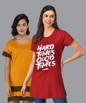GRAND MALBORK Typography Women Round Neck Multicolor T-Shirt