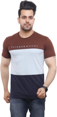 Kundan Striped Men Round Neck White, Brown T-Shirt