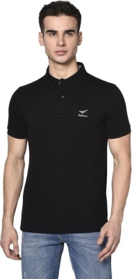OAKMANS Solid Men Polo Neck Black T-Shirt