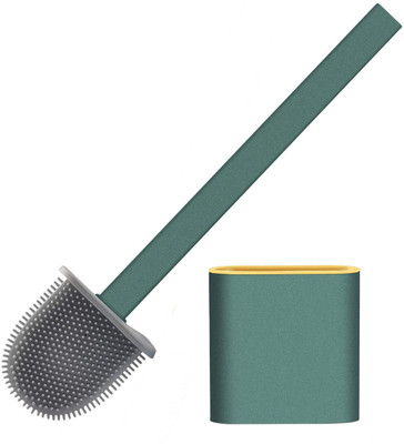 Gadget Hero's Silicon Toilet Brush with Slim Holder Flex Toilet Brush Anti-drip Set Toilet Bowl Cleaner Brush, No-Slip Long Handle Soft Silicone Bristle Clean Toilet Corner Easily, Wall Mounting. with Holder(Random Color)