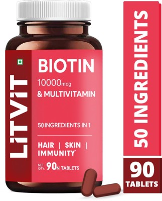 LITVIT Biotin 10000mcg with Multivitamin, Keratin & Bamboo Tablets For Hair Growth(90 Tablets)