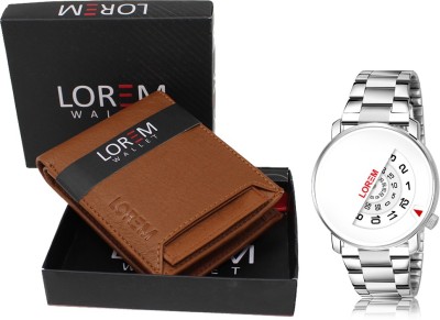 LOREM WL03-LR106 Combo Of Tan Color Artificial Leather Wallet & Analog Watch  - For Men