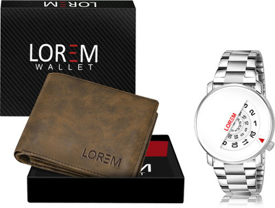 LOREM WL25-LR106 Combo Of Brown Color Artificial Leather Wallet & Analog Watch  - For Men