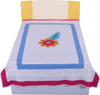 Hugs N Rugs 200 TC Cotton Single Embroidered Flat Bedsheet(Pack of 1, Multicolor)