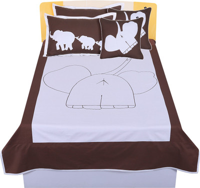 Hugs N Rugs Cotton Queen Flat 200 TC Embroidered Bedsheet(Pack of 1, Brown)