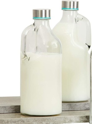 Namaste Kitchen Centre Orlanto-Marley Milk Bottle Set - Pcs 1L - Transparent 1000 ml Bottle(Pack of 2, Clear, Glass)