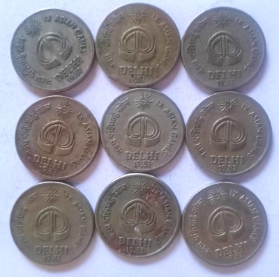 MANMAI COINS 9 COINS LOT - 25 Paise (IX Asian Games) 1982 Circulating commemorative coin : IX Asian Games Copper-nickel 2.6 g 19.2 mm - INDIA Medieval Coin Collection(9 Coins)