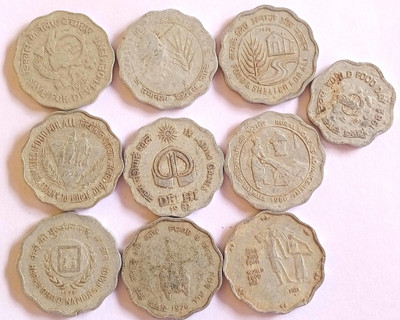 MANMAI COINS 10 COINS ALL DIFFERENT YEAR SET - 10 PAISA - COMMEMORATIVE -COIN CIRCULATED CONDITION - INDIA Medieval Coin Collection(10 Coins)