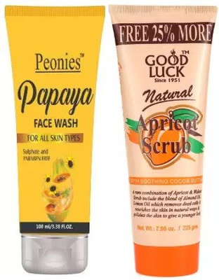 Peonies Papaya Face Wash 100ml & Goodluck Apricot Scrub 225gm(2 Items in the set)