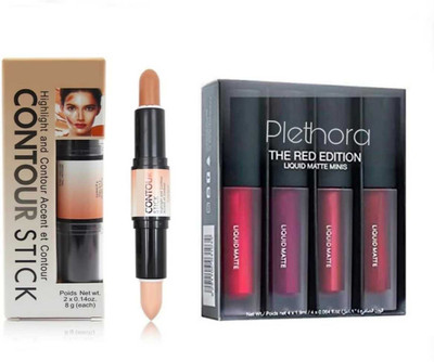 Plethora Beauty Red edition (RED edition, 4.1 ml) & 3D BALM CONTOUR CONCEALER HIGHLIGHTER STICK Highlighter (BEIGE, NUTTY)(2 Items in the set)