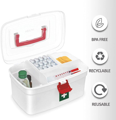 MILTON 1 Plastic Rectangular Medicine Box,First aid Box Multi Utility Storage with Handle Pill Box(White, Red)