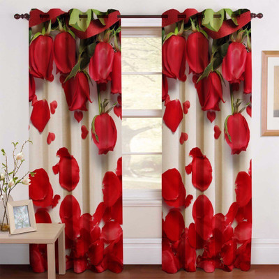 Panipat Handloom 274 cm (9 ft) Long Door Polyester Room Darkening Curtain (Pack Of 2)(Red, Floral)
