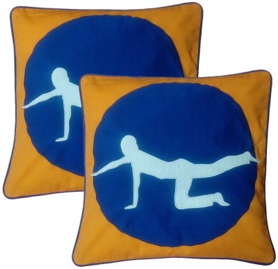 Hugs N Rugs Embroidered Cushions Cover(Pack of 2, 40 cm*40 cm, Blue, Orange)