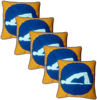 Hugs N Rugs Embroidered Cushions Cover(Pack of 5, 40 cm*40 cm, Blue, Orange)