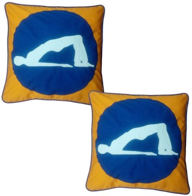 Hugs N Rugs Cotton Cushions Cover(Pack of 2, 40 cm*40 cm, Blue, Orange)