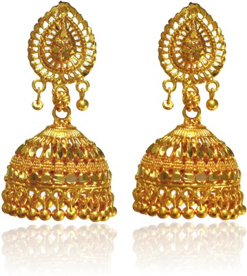 Jewelopia Traditional Gold Jhumka Golden Plated Jhumki Earrings Screw Back Beads Brass Jhumki Earring, Earring Set