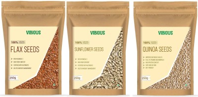 VIBIOUS Premium Grade Combo pack of 3 Edible Raw Seeds of Quinoa, Flax & Sunflower 750g (250gX3) Quinoa Seeds, Brown Flax Seeds, Sunflower Seeds(750 g, Pack of 3)