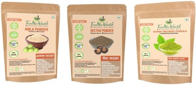 Twacha world Amla Powder ,Henna (Mehndi) Powder,Reetha (Soapnut) Powder For Hair Care 100 GM Each Pack of 3 (300 GM)(300 g)