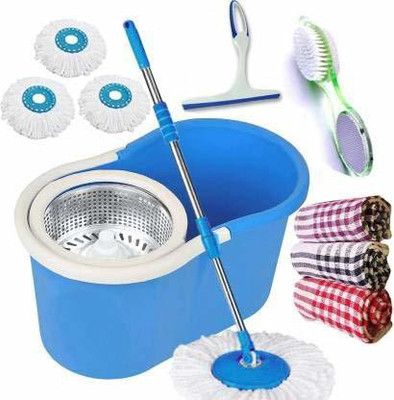 JSN Easy Magic Spin Floor Mop 360° Bucket Mop with Steel Spinner 3 Refill Mop Combo Mop