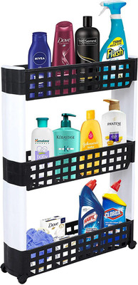 Flipkart SmartBuy Dish Drainer Kitchen Rack Plastic 3 Layer | Black & White | SLIM Classic All-White - Smart Storage Organizer Multipurpose & Easy-To-Move Slide Out Shelf Rack Trolley With Wheels for Kitchen | Bedroom | Bathroom | Home | Pantry | Washing & Utility Area