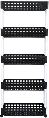 Flipkart SmartBuy Dish Drainer Kitchen Rack Plastic 5 Layer | Black & White | SLIM Classic All-White - Smart Storage Organizer � Multipurpose & Easy-To-Move Slide Out Shelf Rack Trolley (Plastic) With Wheels for Kitchen | Bedroom | Bathroom | Home | Pantry | Washing & Utility Area