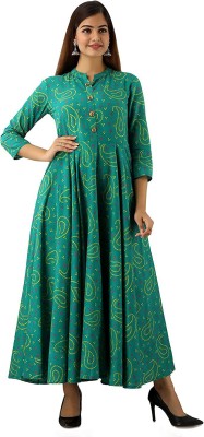 SAGA Women Printed Flared Kurta(Light Green)