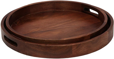 DECORICA ENTERPRISES Round Wooden Serving Tray Set of 2 (12X12 and 10X10) Tray(Pack of 2)