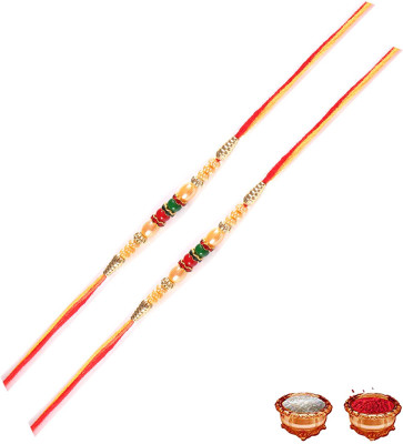 KAMAKSHI DESIGNER Designer RAKSHA BANDHAN DAY SPRCIAL FESTIVALSKU-385 Mauli Thread Rakhi, Chawal Roli Pack  Set(3)