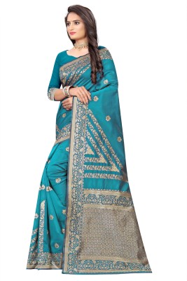 jagruti fashion Woven Banarasi Jacquard Saree(Dark Blue)