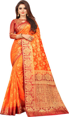 BHUVA BROTHERS Self Design Kanjivaram Cotton Silk Saree(Orange)