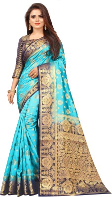 BHUVA BROTHERS Self Design Kanjivaram Cotton Silk Saree(Light Blue)