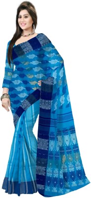 Pradip Fabrics Woven Handloom Cotton Blend Saree(Dark Blue, Light Blue)