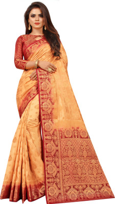 BHUVA BROTHERS Self Design Kanjivaram Cotton Silk Saree(Maroon, Beige)